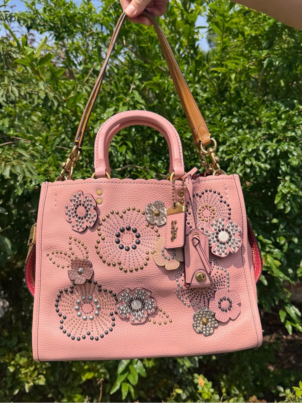 Coach Rogue 30 With Snakeskin Tea Rose Rivets 26890